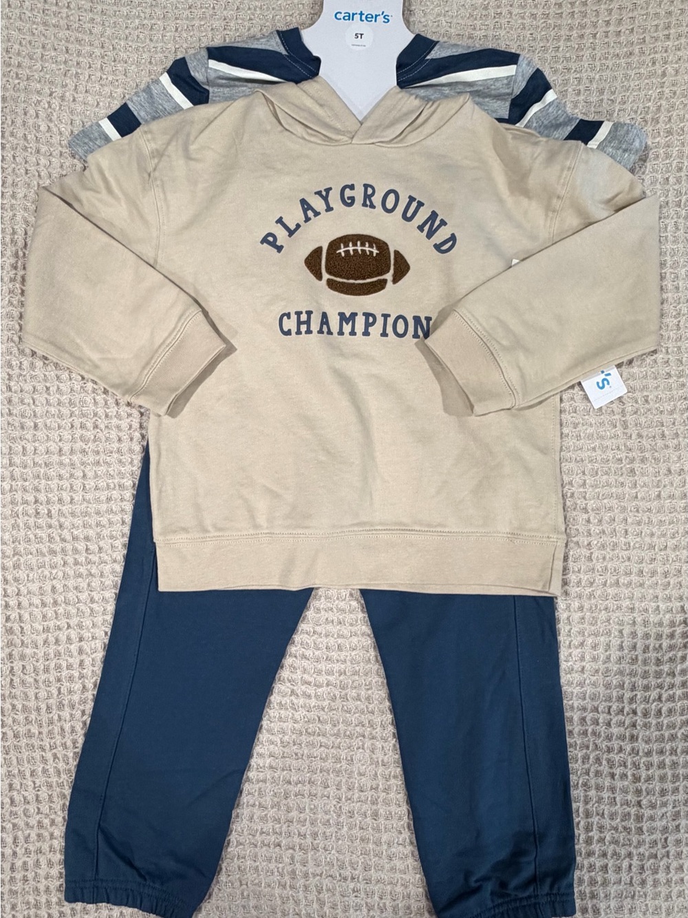 Carter's Beige 'Playground Champion' Hoodie with Navy Joggers